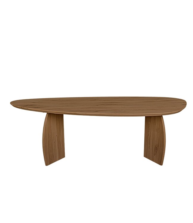 Organische eiken eettafel met boogpoot en Deense rand – 300 x 110 cm, 3 cm dik