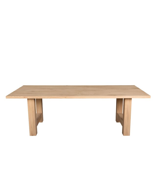 Rechthoekige eiken eettafel met trapeziumpoot en rechte rand – 292 x 110 cm, 4 cm dik
