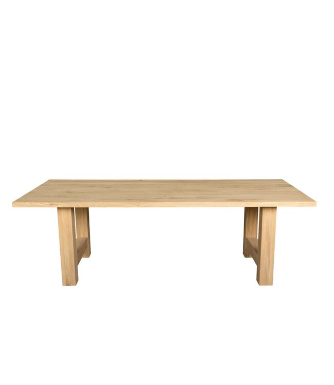 Rechthoekige eiken eettafel met trapeziumpoot en rechte rand – 220 x 100 cm, 4 cm dik