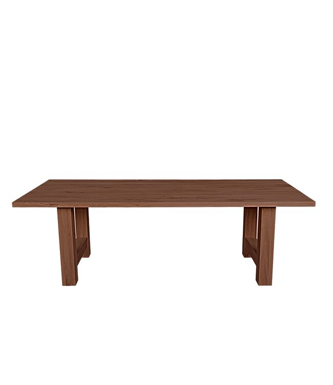 Rechthoekige eiken eettafel met trapeziumpoot en rechte rand – 200 x 100 cm, 4 cm dik