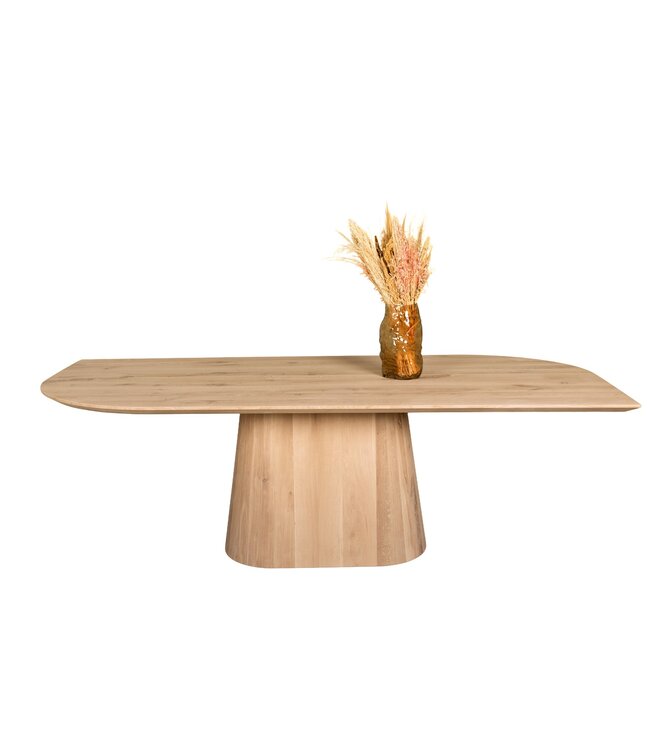 Deens ovale eiken eettafel met conische kolompoot en Deense rand – 280 x 110 cm, 4 cm dik