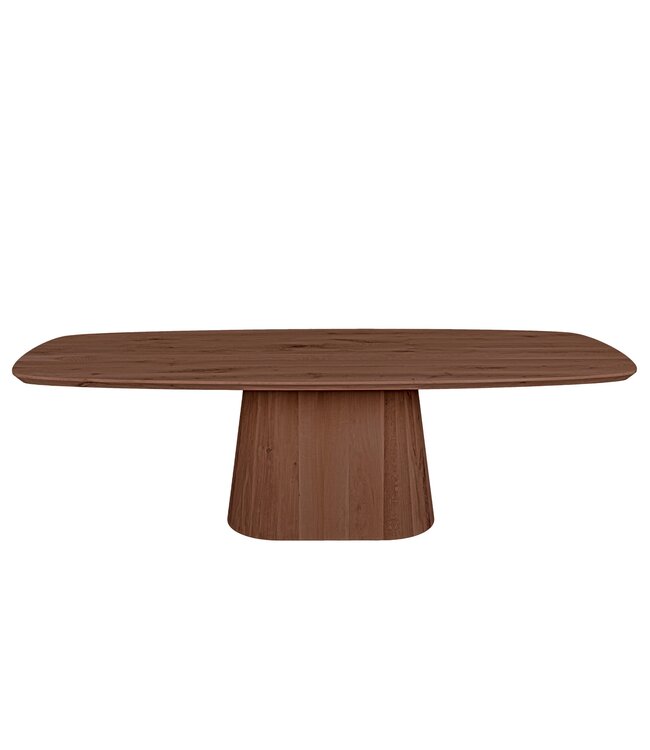 Bootvormige eiken eettafel met conische kolompoot en Deense rand – 220 x 110 cm, 4 cm dik