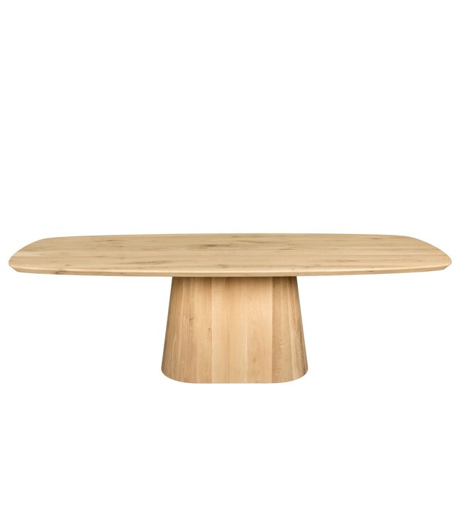 Bootvormige eiken eettafel met conische kolompoot en Deense rand – 180 x 100 cm, 4 cm dik