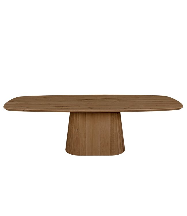 Bootvormige eiken eettafel met conische kolompoot en Deense rand – 180 x 100 cm, 4 cm dik