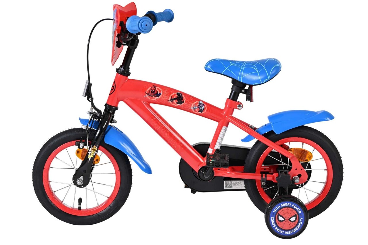 Volare Volare Kinderfiets 12 inch - Spiderman - handrem + terugtraprem Volare Volare Kinderfiets 12 inch - Spiderman - handrem + terugtraprem