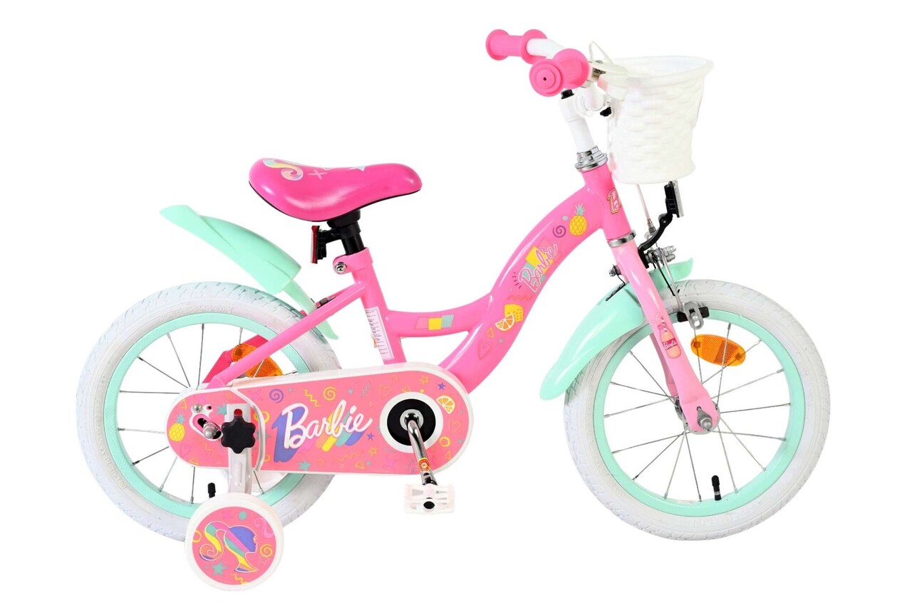 Volare Volare Kinderfiets 14 inch - Barbie - handrem + terugtraprem Volare Volare Kinderfiets 14 inch - Barbie - handrem + terugtraprem