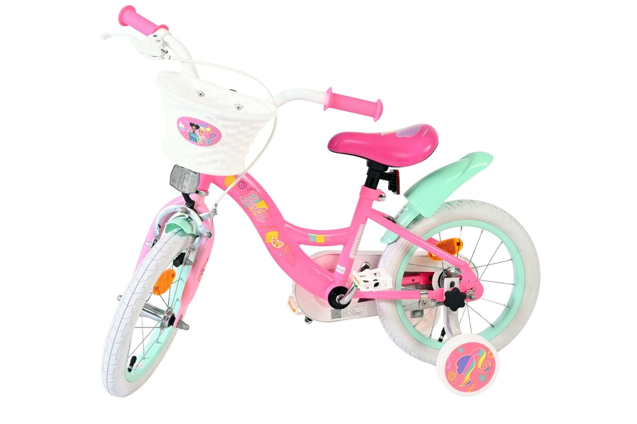 Volare Volare Kinderfiets 14 inch - Barbie - handrem + terugtraprem Volare Volare Kinderfiets 14 inch - Barbie - handrem + terugtraprem