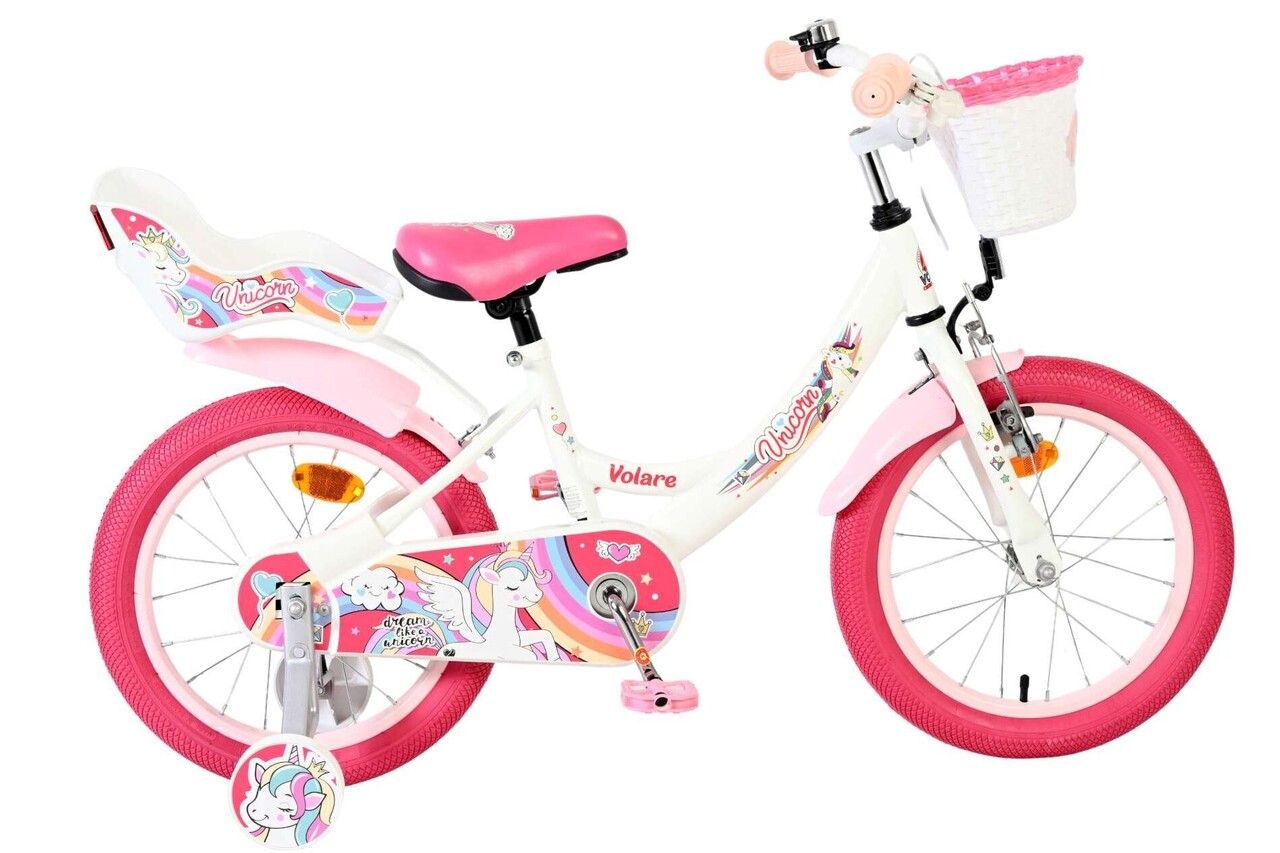 Volare Volare Kinderfiets 16 inch - Unicorn - handrem + terugtraprem Volare Volare Kinderfiets 16 inch - Unicorn - handrem + terugtraprem