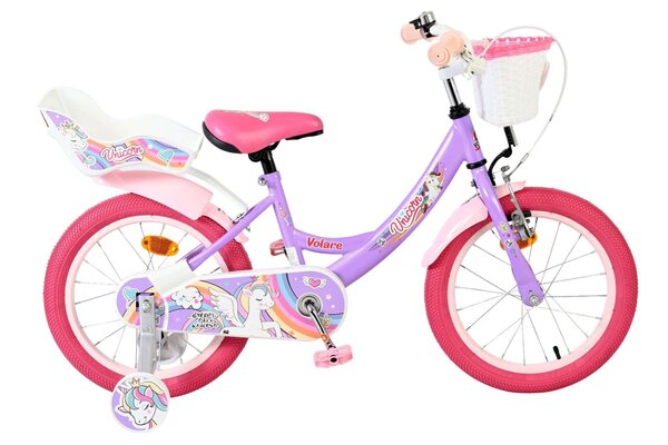 Volare Volare Kinderfiets 16 inch - Unicorn - handrem + terugtraprem Volare Volare Kinderfiets 16 inch - Unicorn - handrem + terugtraprem