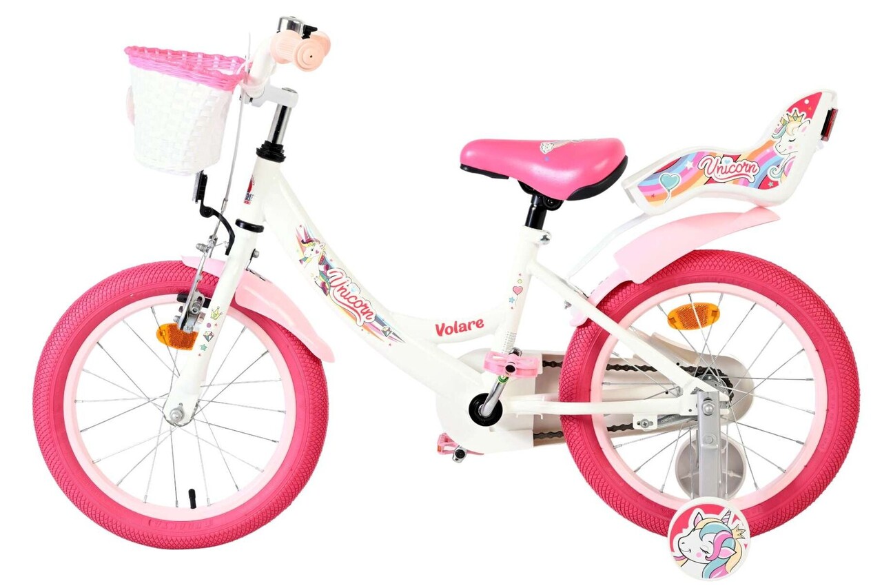 Volare Volare Kinderfiets 16 inch - Unicorn - handrem + terugtraprem Volare Volare Kinderfiets 16 inch - Unicorn - handrem + terugtraprem
