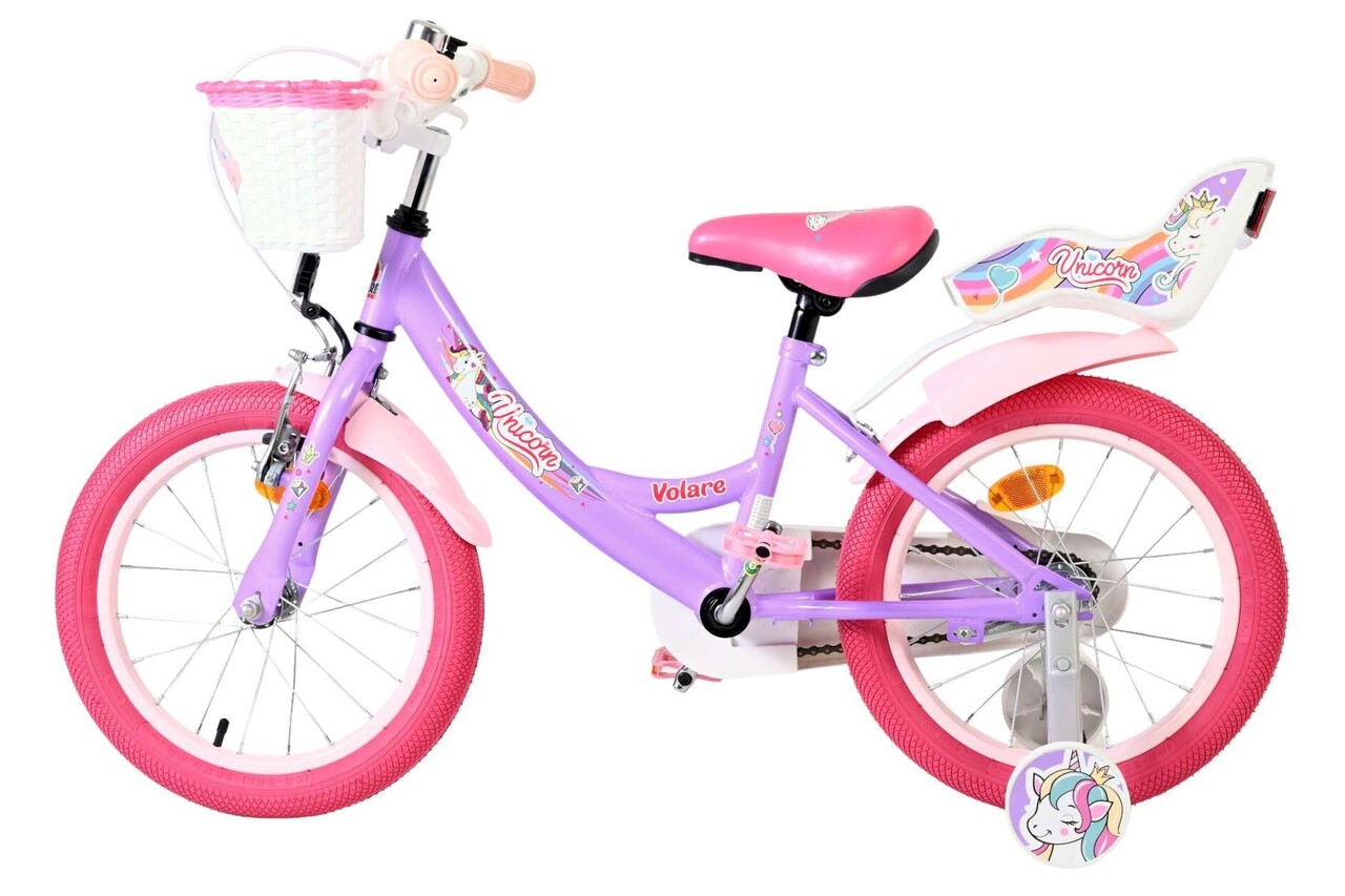 Volare Volare Kinderfiets 16 inch - Unicorn - handrem + terugtraprem Volare Volare Kinderfiets 16 inch - Unicorn - handrem + terugtraprem