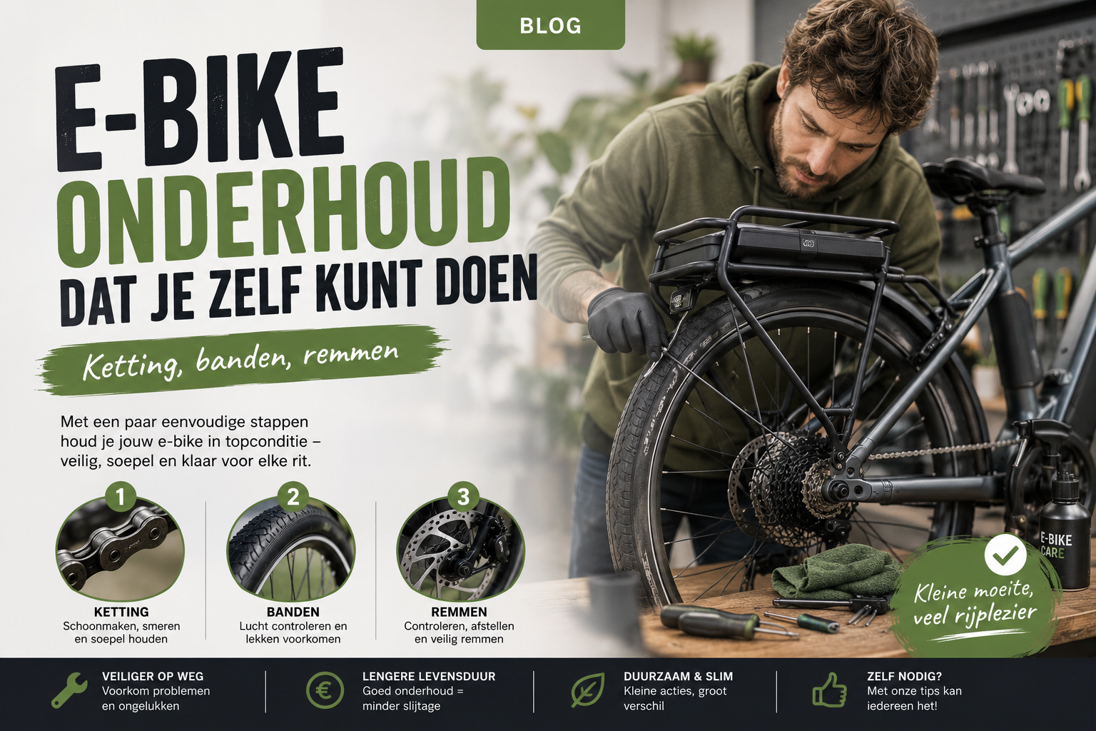 E-bike onderhoud dat je zelf kunt doen: ketting, banden, remmen