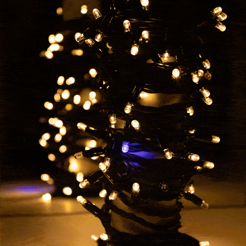 Koppelbare kerstverlichting | warm wit met blauwe twinkel | vanaf 10 meter met 100 LEDs | rubber