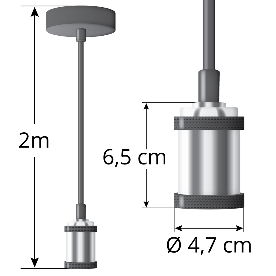 Lampe suspendue moderne en fil d'argent avec lampe XL 5W, verre ambré, 1800K, Ø95