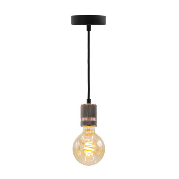 Lampe suspendue dorée rose avec ampoule XL 5W, verre ambré, 1800K, Ø95