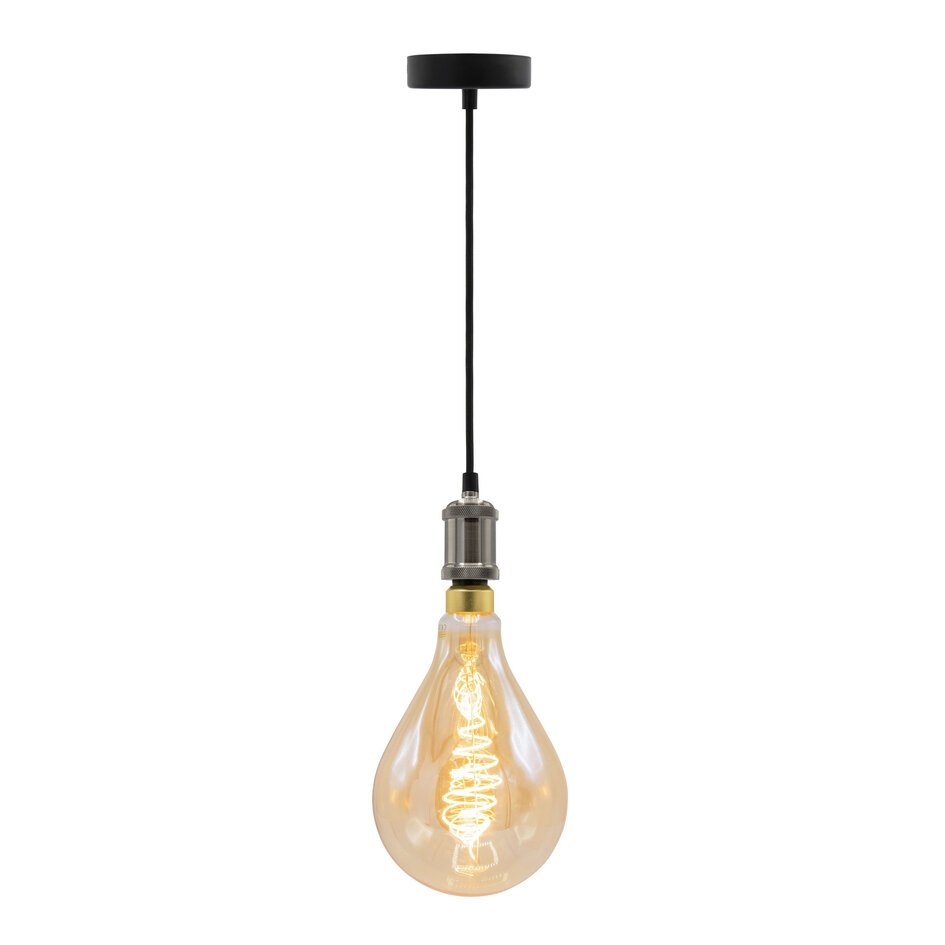 Moderne zilveren snoerpendel incl. 8,5W tot 10W XXL lamp, amber glas, 2000K, Ø160