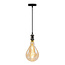 Moderne glanzende zwarte snoerpendel incl. 8,5W tot 10W XXL lamp, amber glas, 2000K, Ø160
