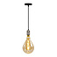 Industriële zilveren snoerpendel incl. 8,5W tot 10W XXL lamp, amber glas, 2000K, Ø160