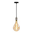 Industriële zilveren snoerpendel incl. 8,5W tot 10W XXL lamp, amber glas, 2000K, Ø160