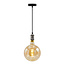 Suspension moderne en cordon argenté avec lampe XXXL 8,5W à 10W, verre ambré, 2000K, Ø200