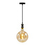 Moderne glanzende zwarte snoerpendel incl. 8,5W tot 10W XXXL lamp, amber glas, 2000K, Ø200