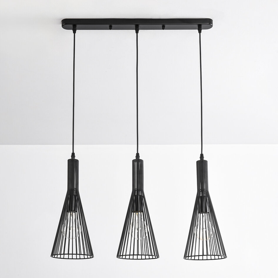 Lampe suspendue industrielle en métal noir 3 lumières - Sofia