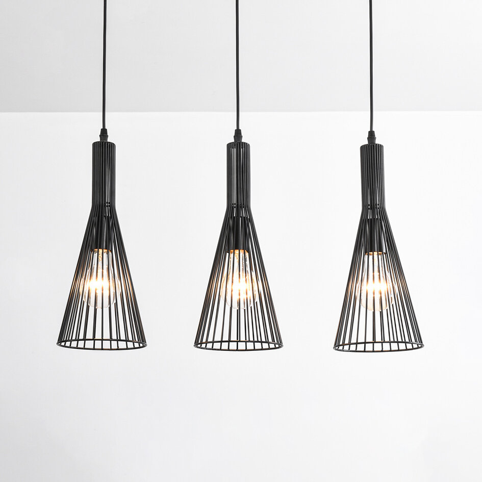 Industriële hanglamp zwart metaal 3-lichts – Sofia