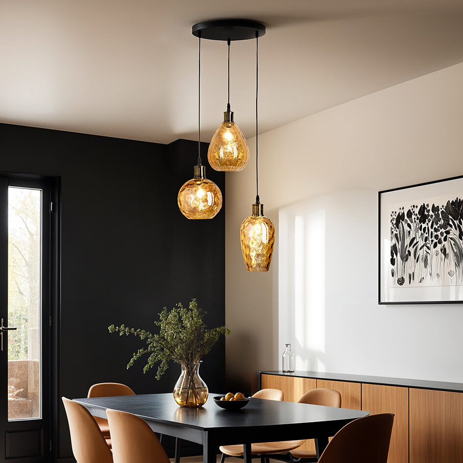 Design hanglamp amber glas met bolling 3-lichts - Verona