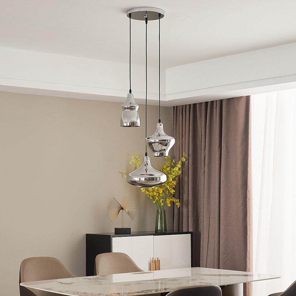 Lampe suspendue design chromée 3 lumières - Bari