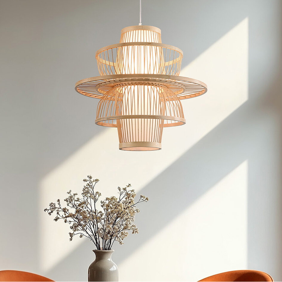 Lampe suspendue rurale en couches de bambou - Kyoto