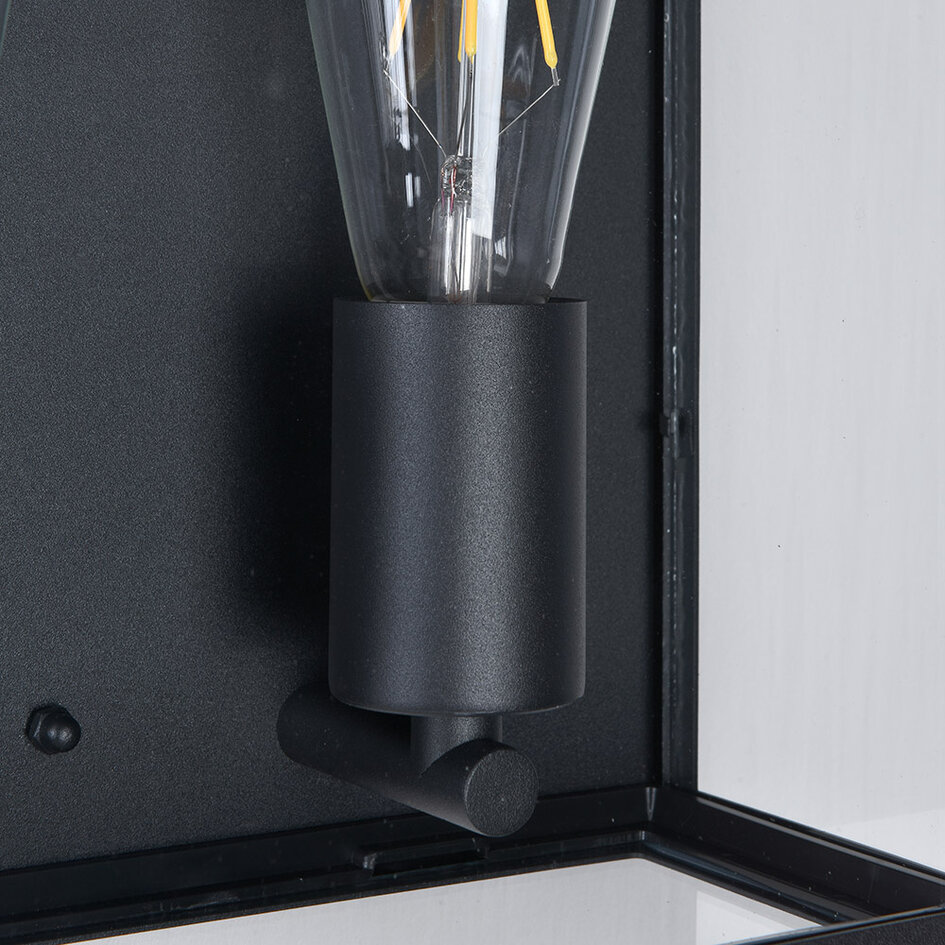 Industriële RVS muurlamp Gabriella met glas - zwart