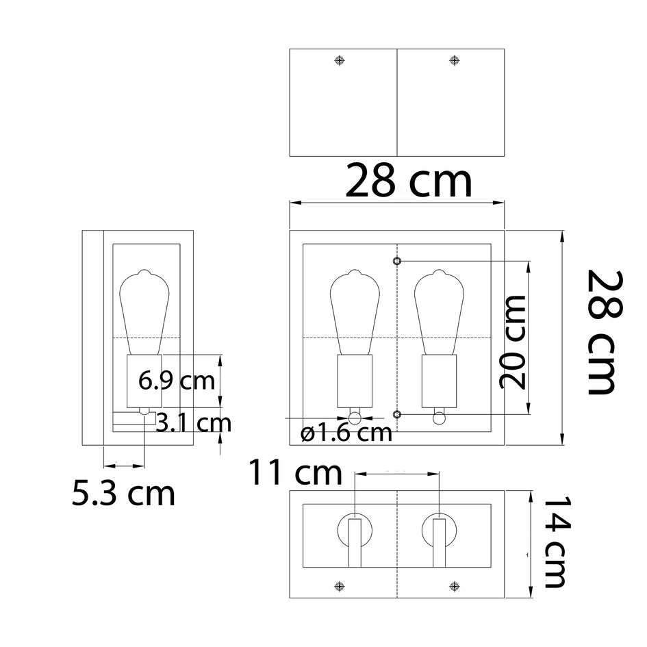 Industriële RVS muurlamp Gabriella met glas - zwart