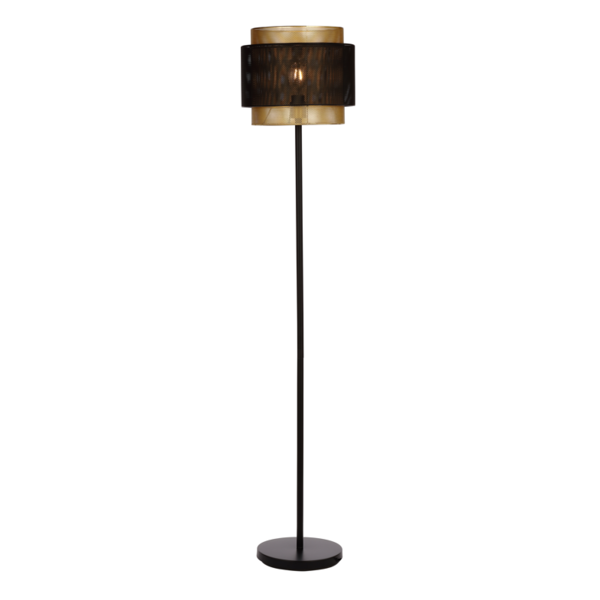 Lampadaire avec abat-jour noir et doré - John
