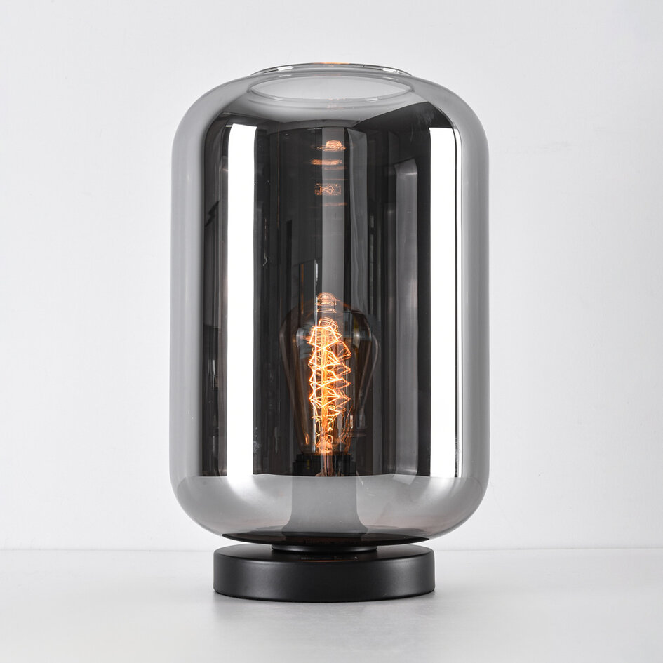 Moderne glazen tafellamp zwart met smoke glas - Solo