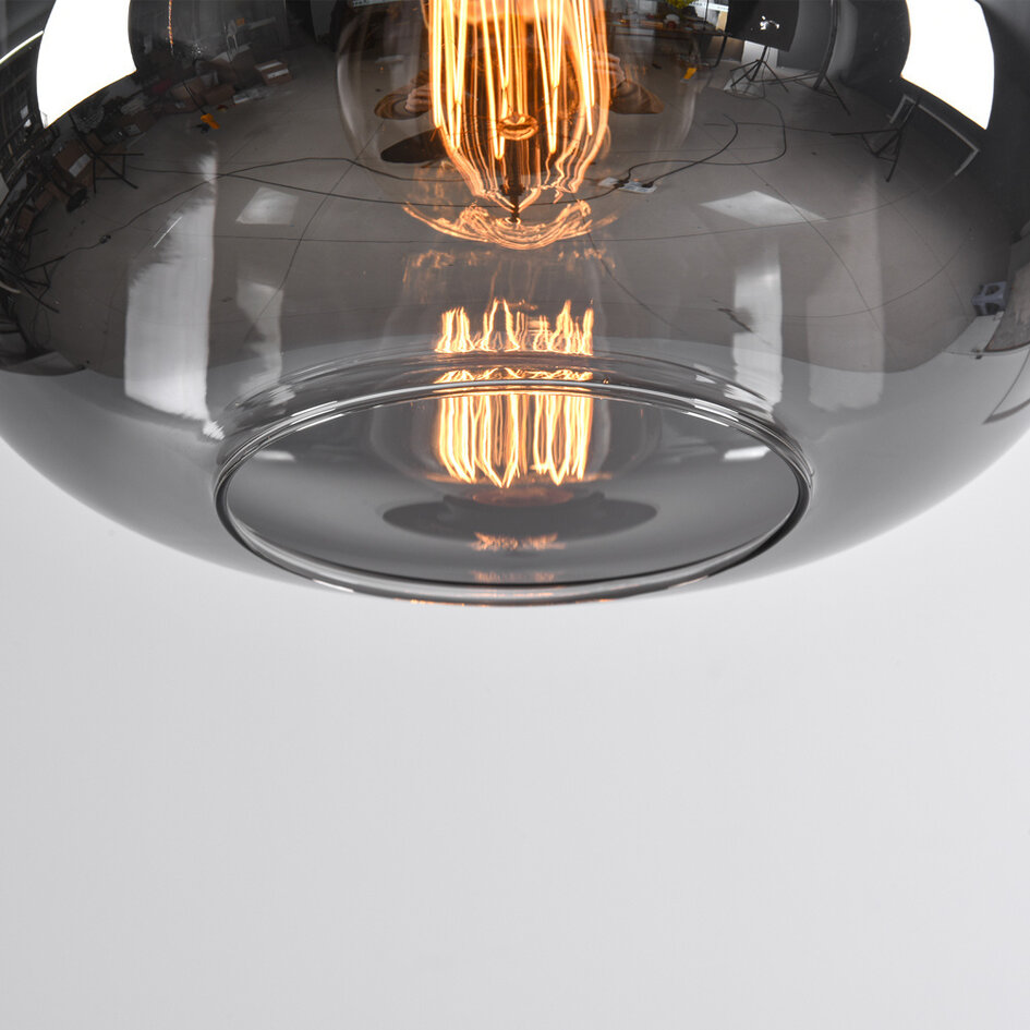 Plafondlamp zwart met smoke glas - Soli