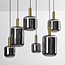 Suspension 6 lumières Sei - noir, doré et verre fumé