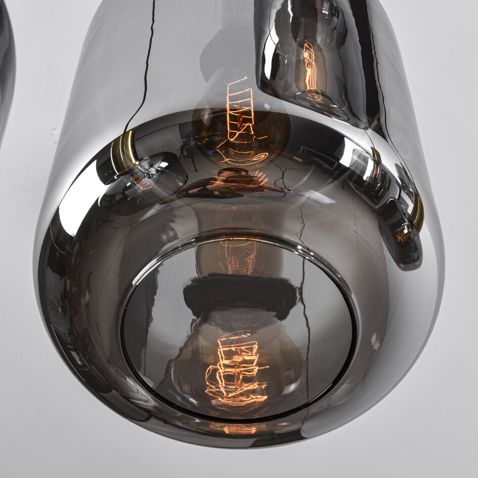 Lampe suspendue moderne noire avec or et verre fumé, 6 lumières - Sei