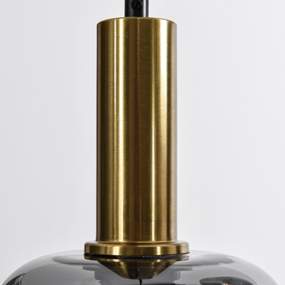 Moderne hanglamp zwart met goud en rookglas, 6-lichts - Sei
