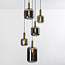 Suspension 5 lumières Cinque - noir, doré et verre fumé