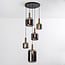 Suspension 5 lumières Cinque - noir, doré et verre fumé