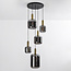 Suspension 5 lumières Cinque - noir, doré et verre fumé