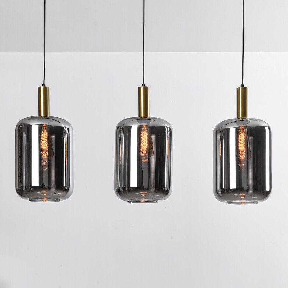 Suspension 3 lumières Teto - noir, doré et verre fumé
