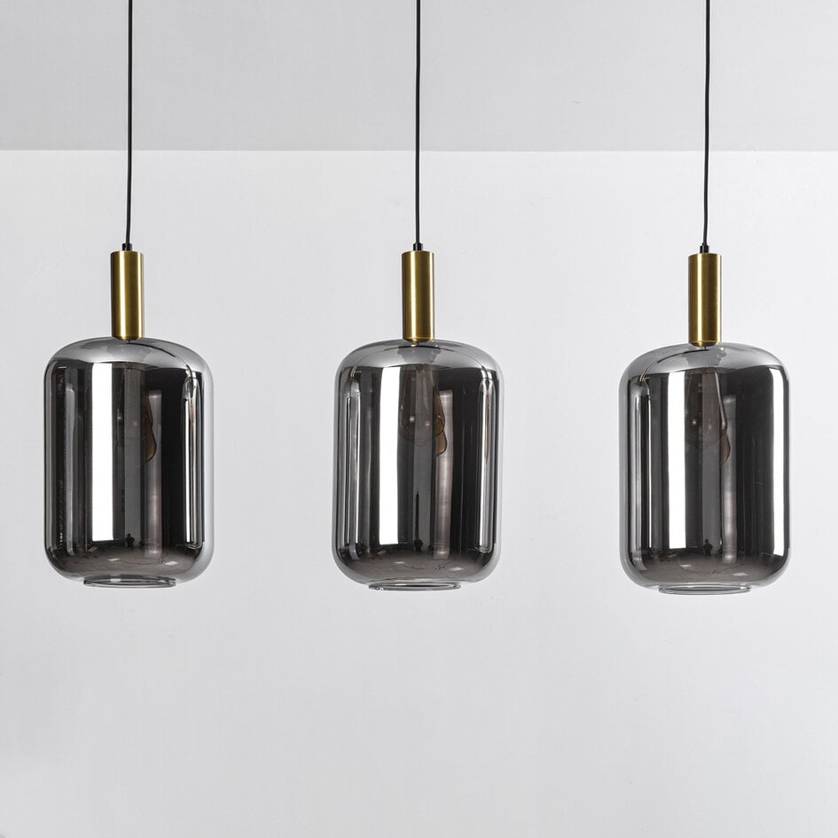 Suspension 3 lumières Teto - noir, doré et verre fumé