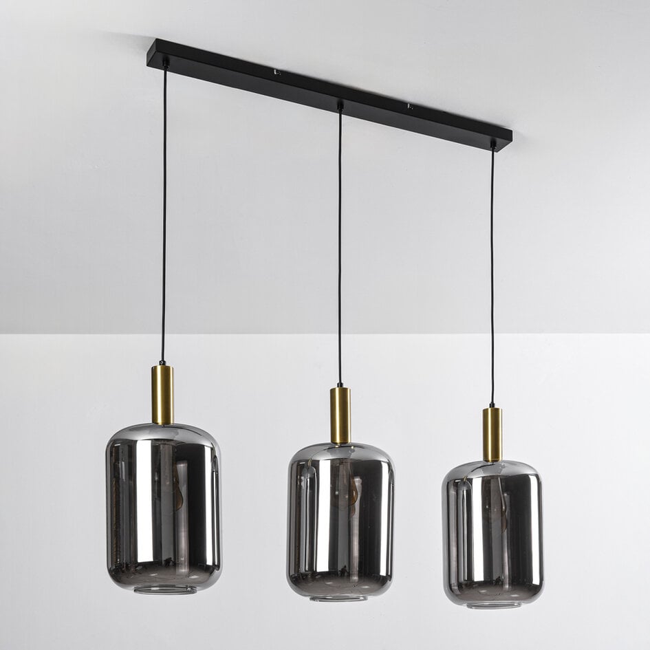Suspension 3 lumières Teto - noir, doré et verre fumé
