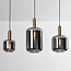 3-lichts zwart met gouden hanglamp Tectos met smoke glas