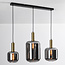 3-lichts hanglamp Tectos - zwart, goud en smoke glas