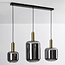 3-lichts hanglamp Tectos - zwart, goud en smoke glas