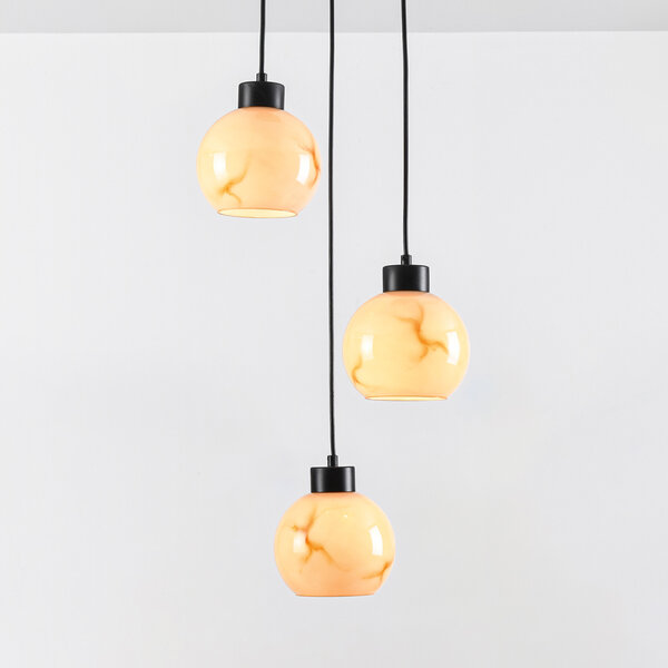 Lampe suspendue à 3 lumières noir mat avec aspect marbre - Marmore