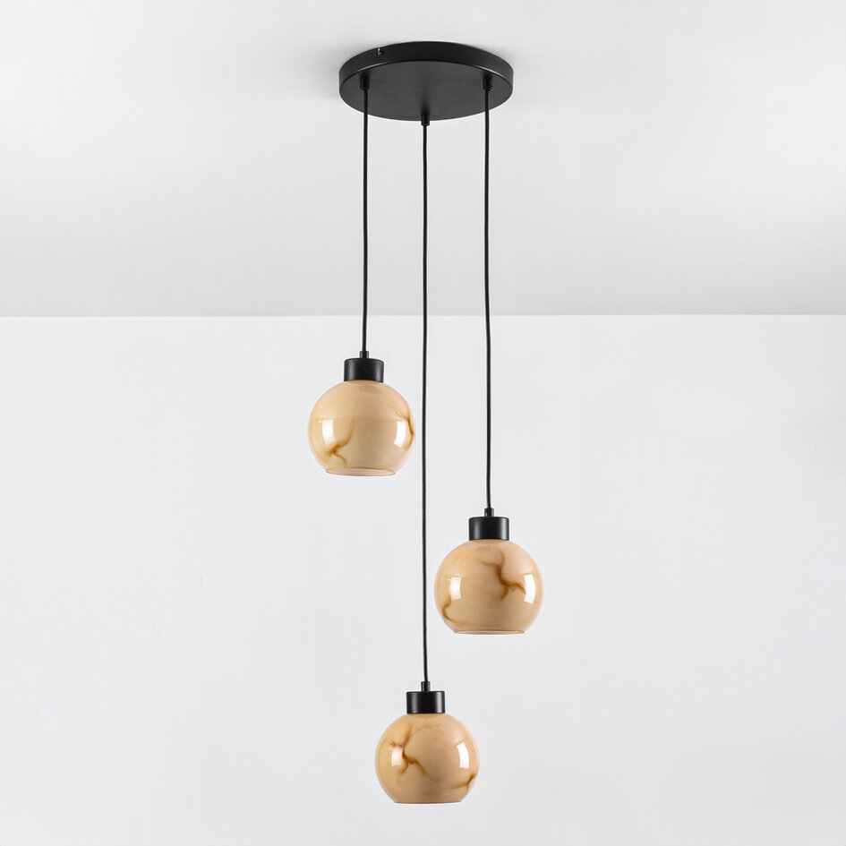 3-lichts hanglamp mat zwart met marmerlook - Marmore
