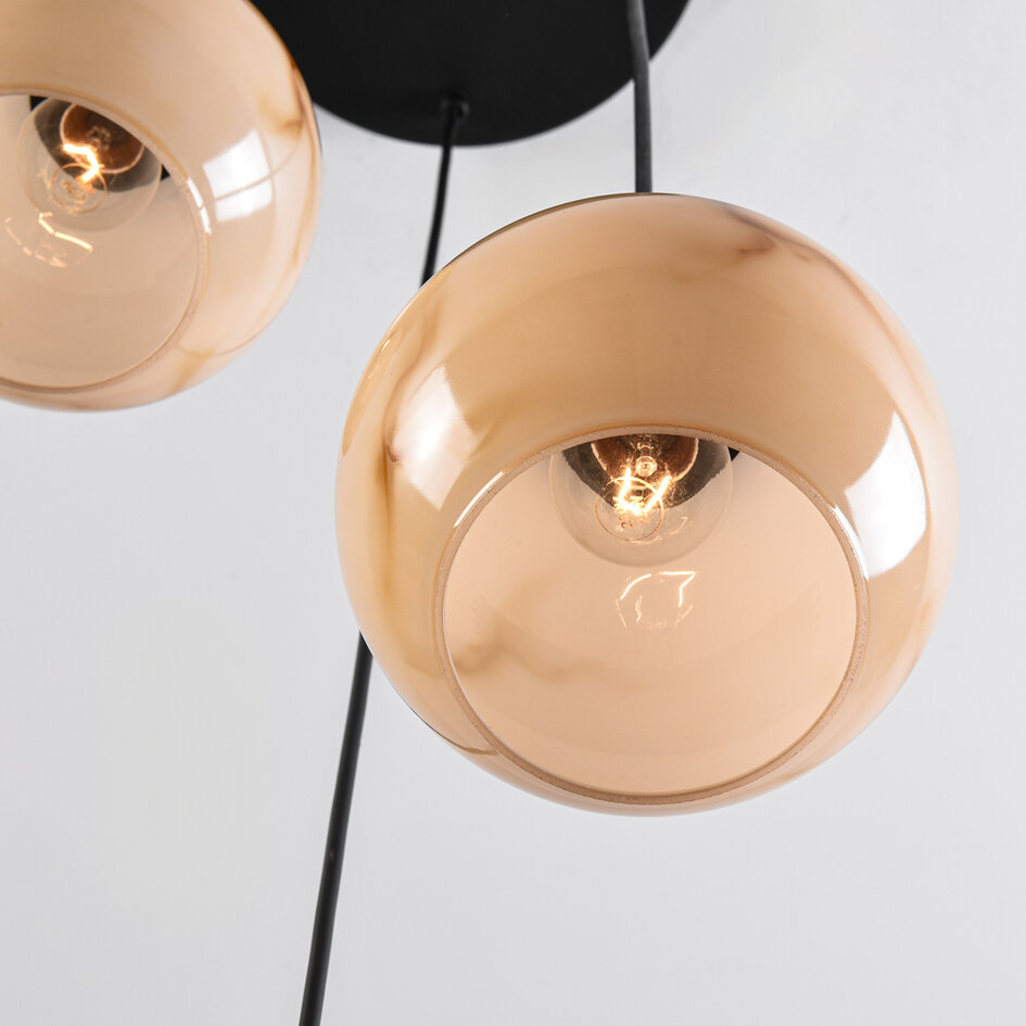 3-lichts hanglamp mat zwart met marmerlook - Marmore